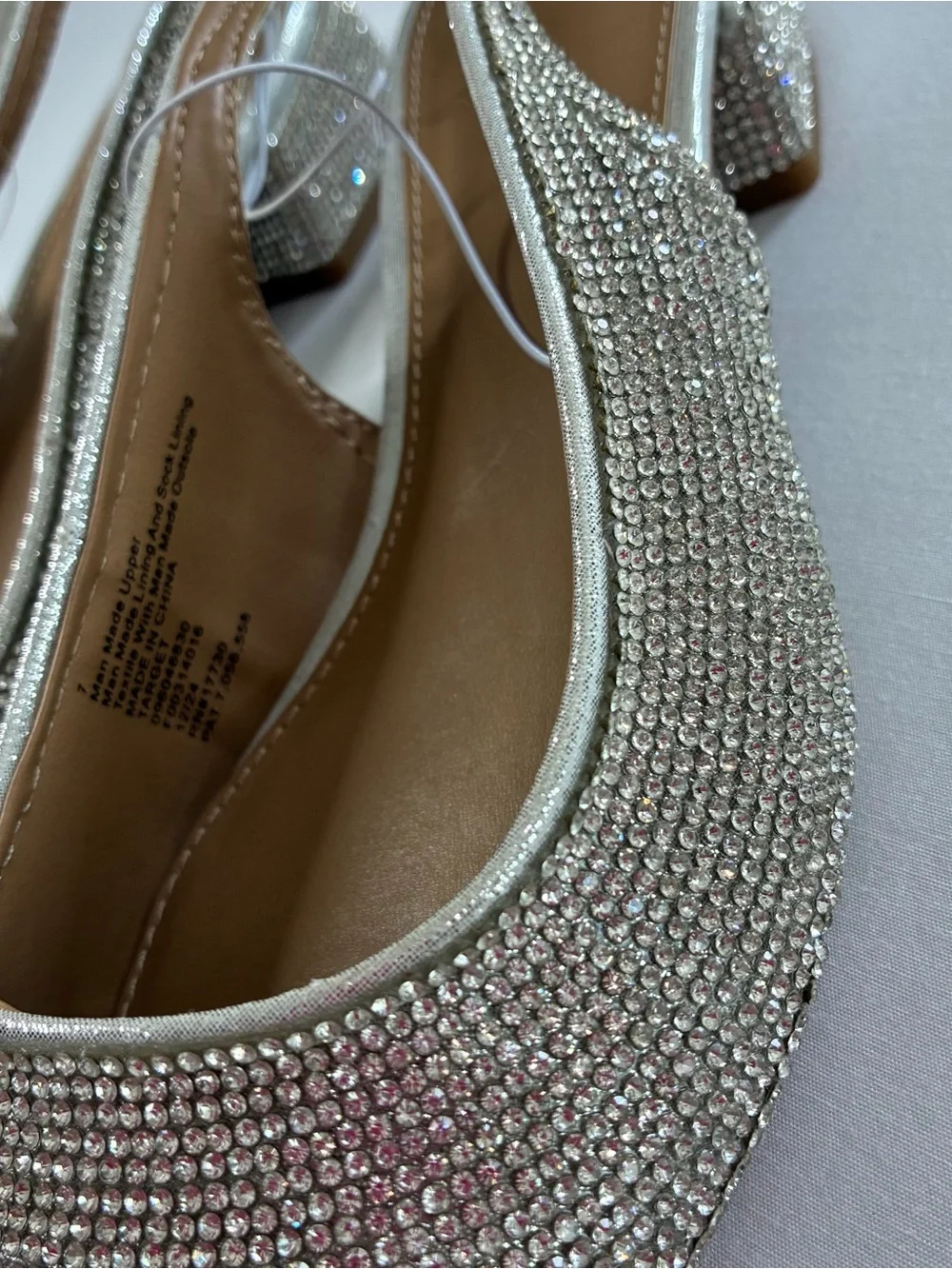A New Day Elle Silver Rhinestone Slingback Pointed Toe Low Block Heels Size 7